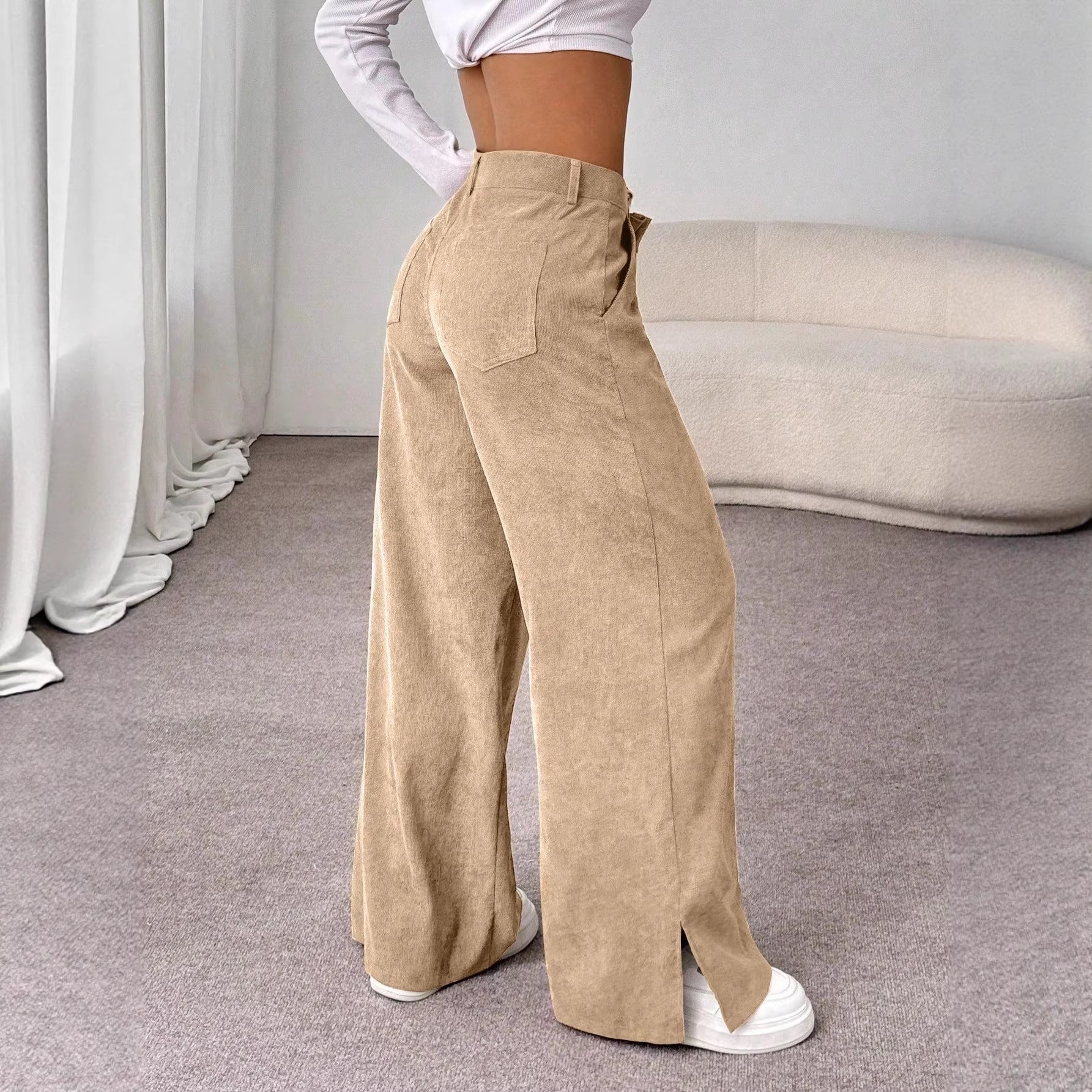 Ladies' High Waist Corduroy Wide Leg Pants