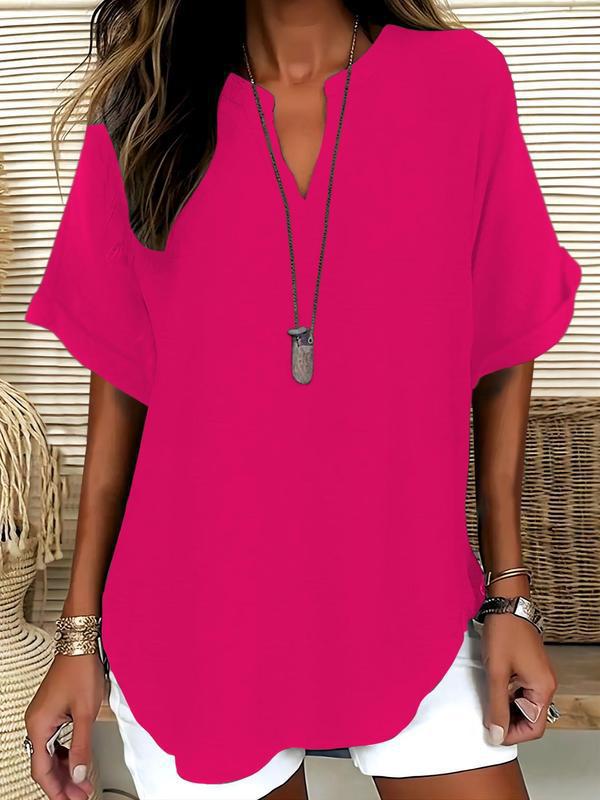 Soft-Touch Notched-Neck Blouse