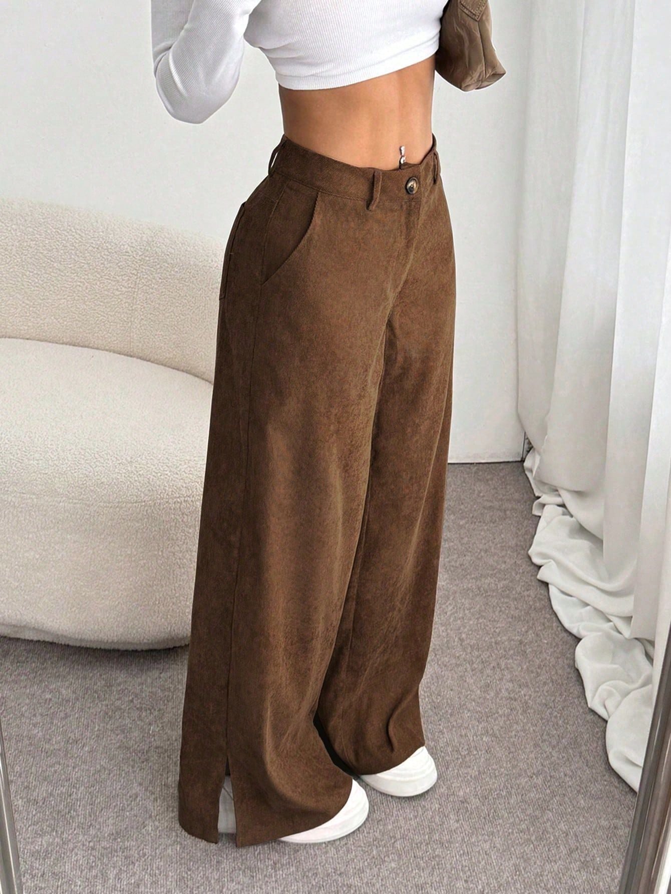 Ladies' High Waist Corduroy Wide Leg Pants
