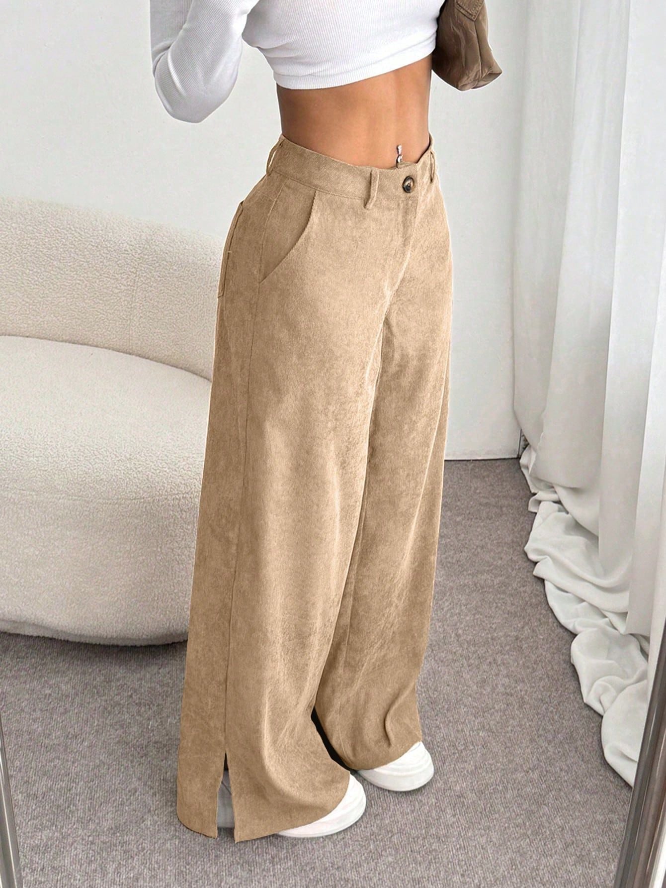 Ladies' High Waist Corduroy Wide Leg Pants