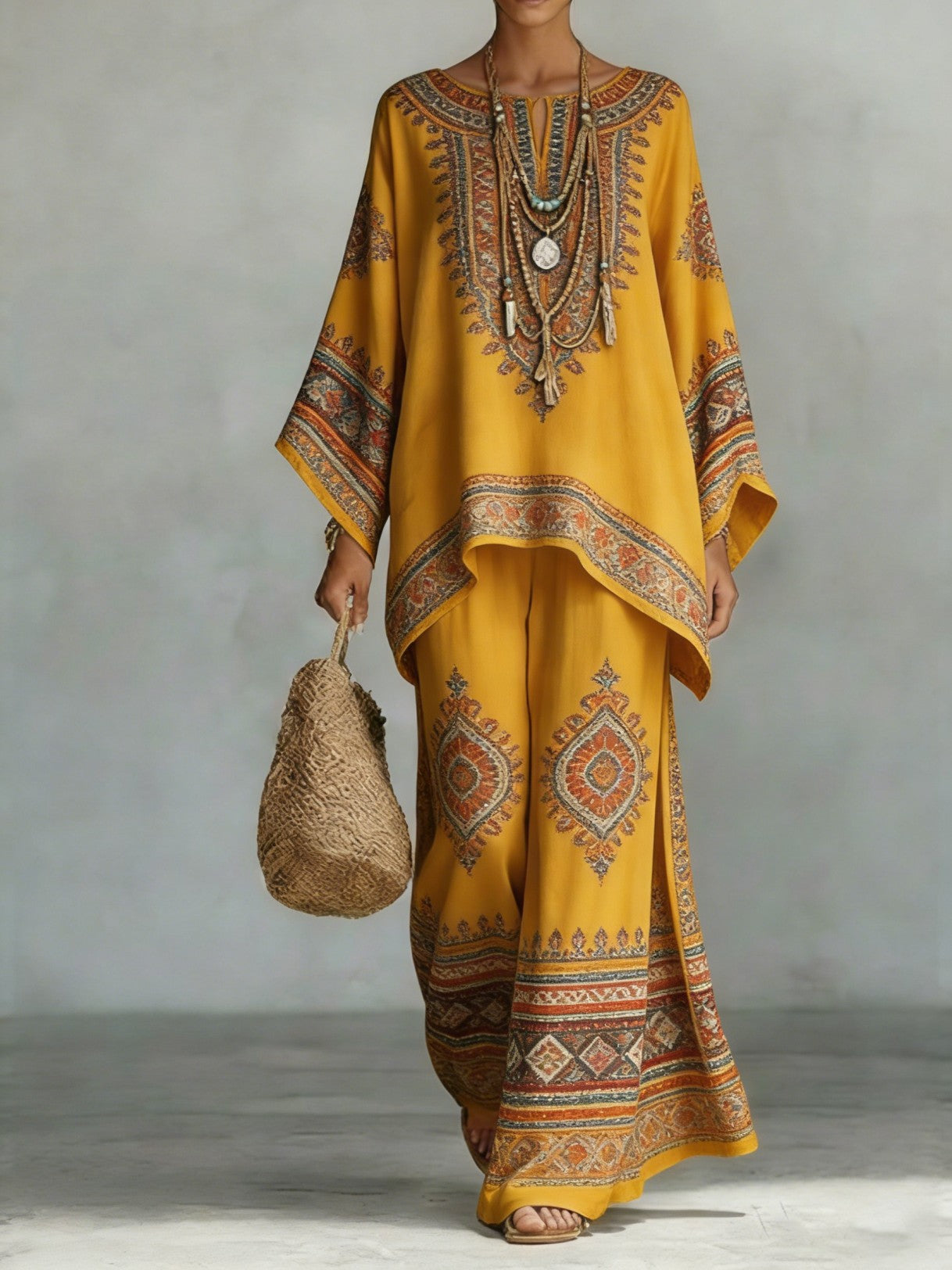 Women’s Printed Crew Neck Long Sleeve Two Piece Set
