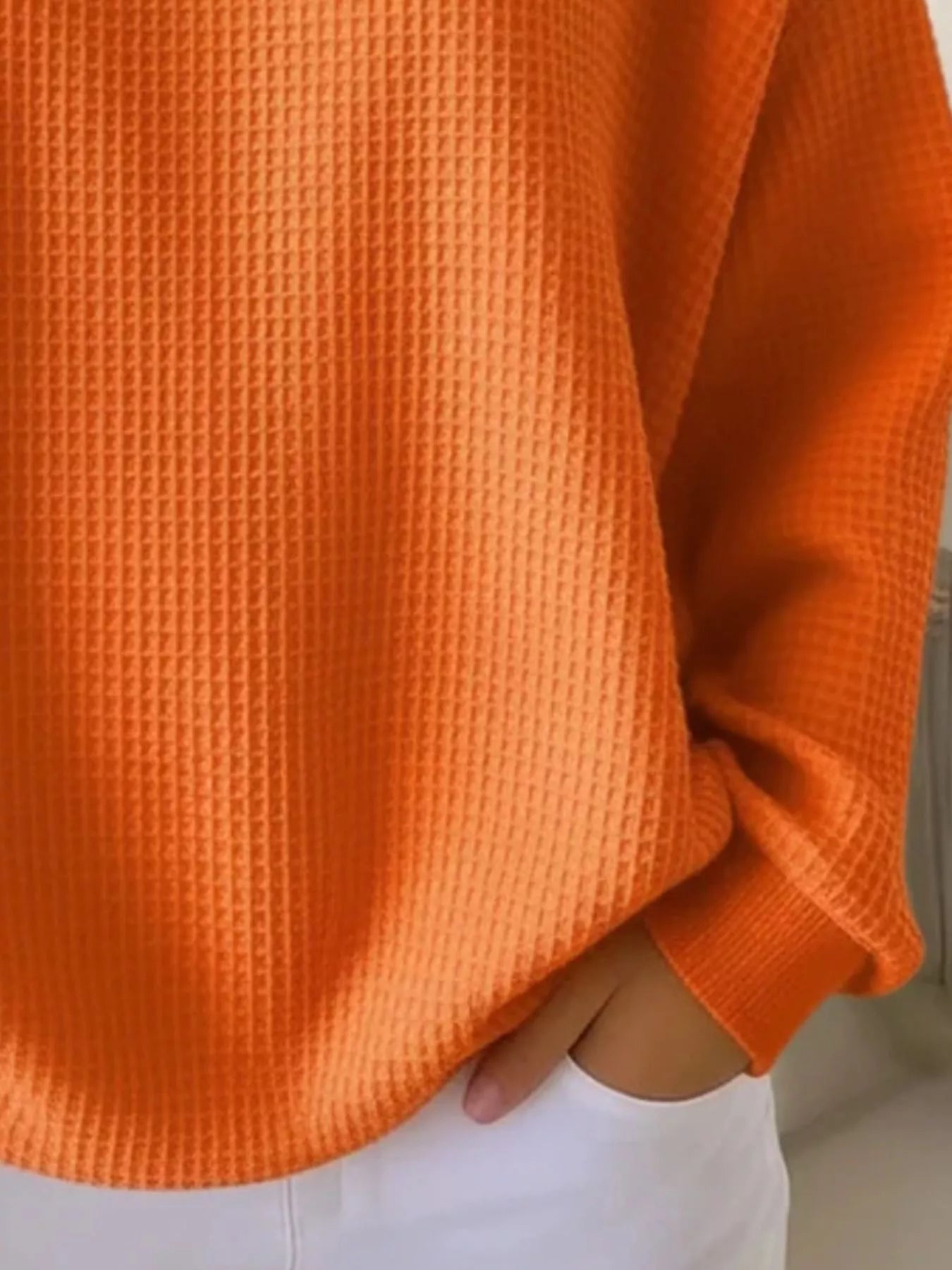 Waffle Knit Button Detail Top