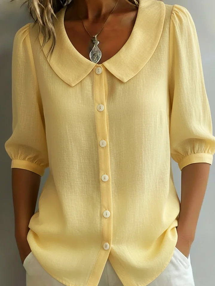 Women's Retro Peter Pan Collar Striped Cotton Linen Shirt