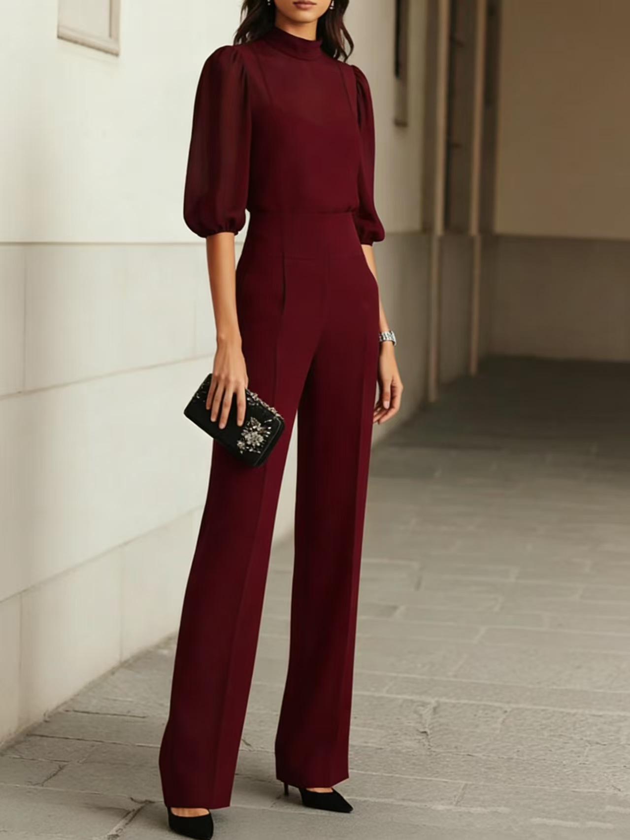 Sheer Camisole Top And Wide-leg Pants Set