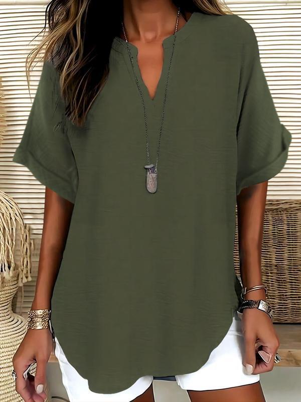 Soft-Touch Notched-Neck Blouse