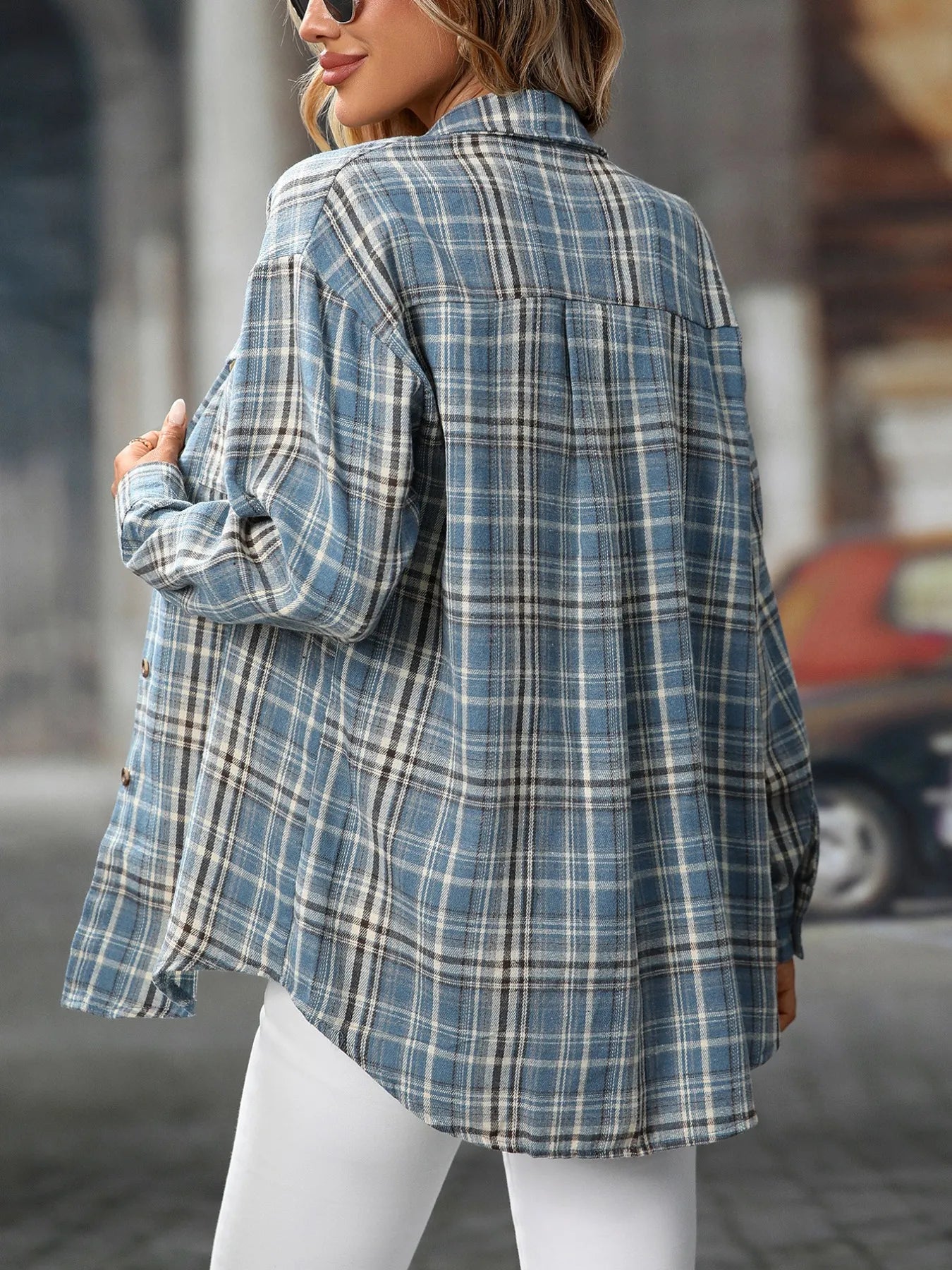 Oversized Plaid Button-Up Shirt