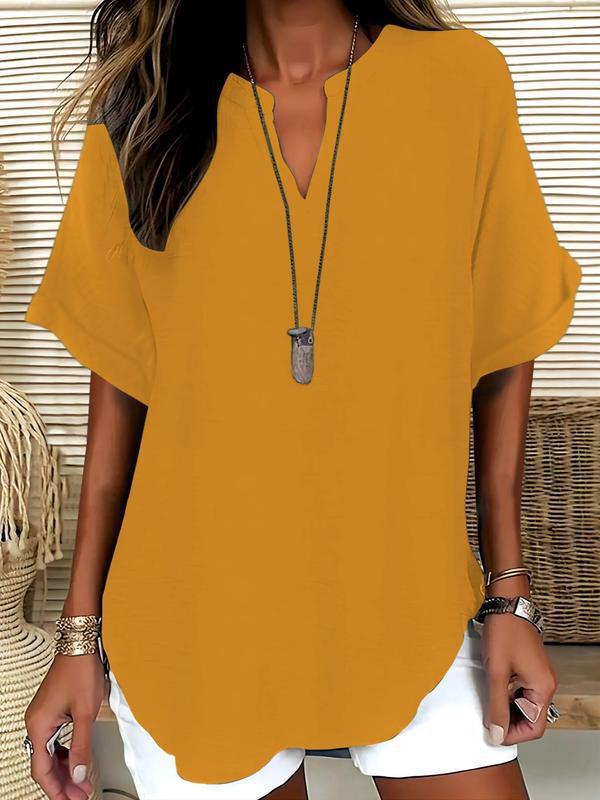 Soft-Touch Notched-Neck Blouse