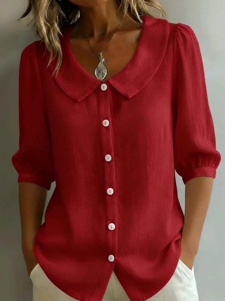 Women's Retro Peter Pan Collar Striped Cotton Linen Shirt