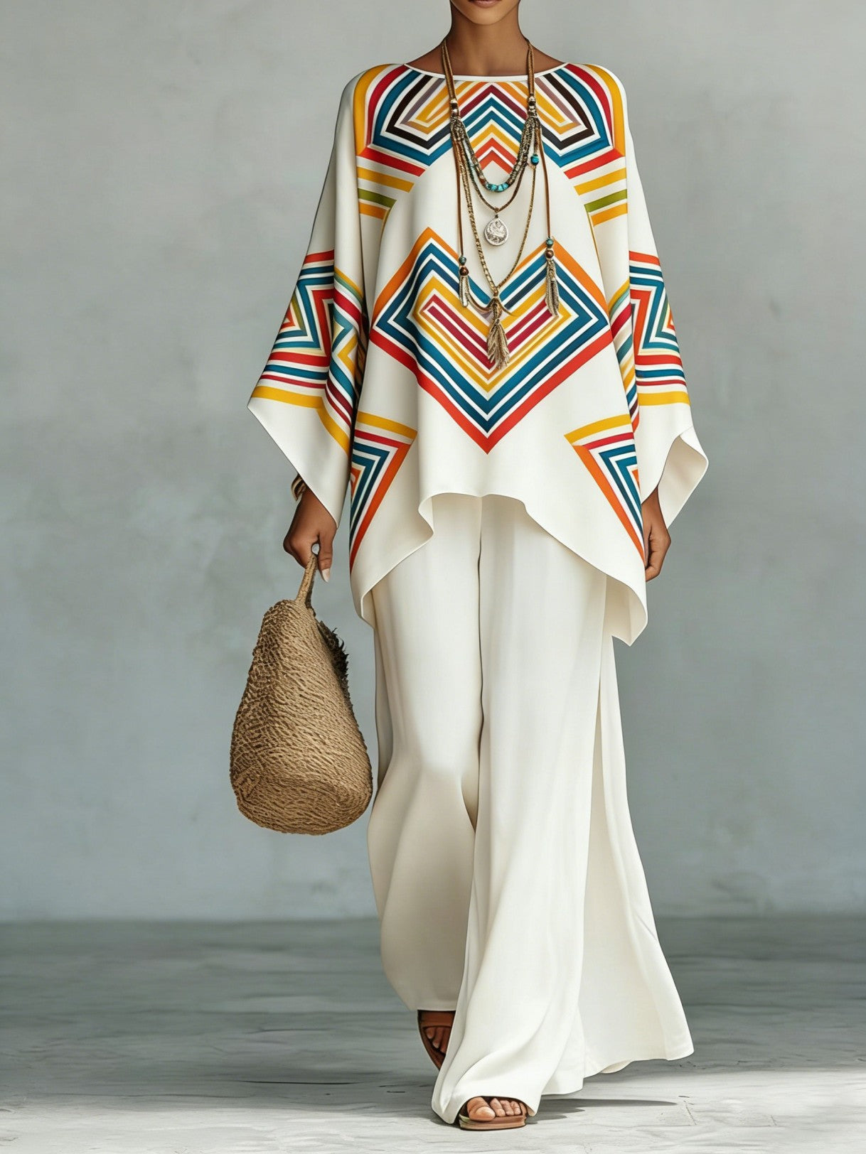Women’s Printed Crew Neck Long Sleeve Two Piece Set