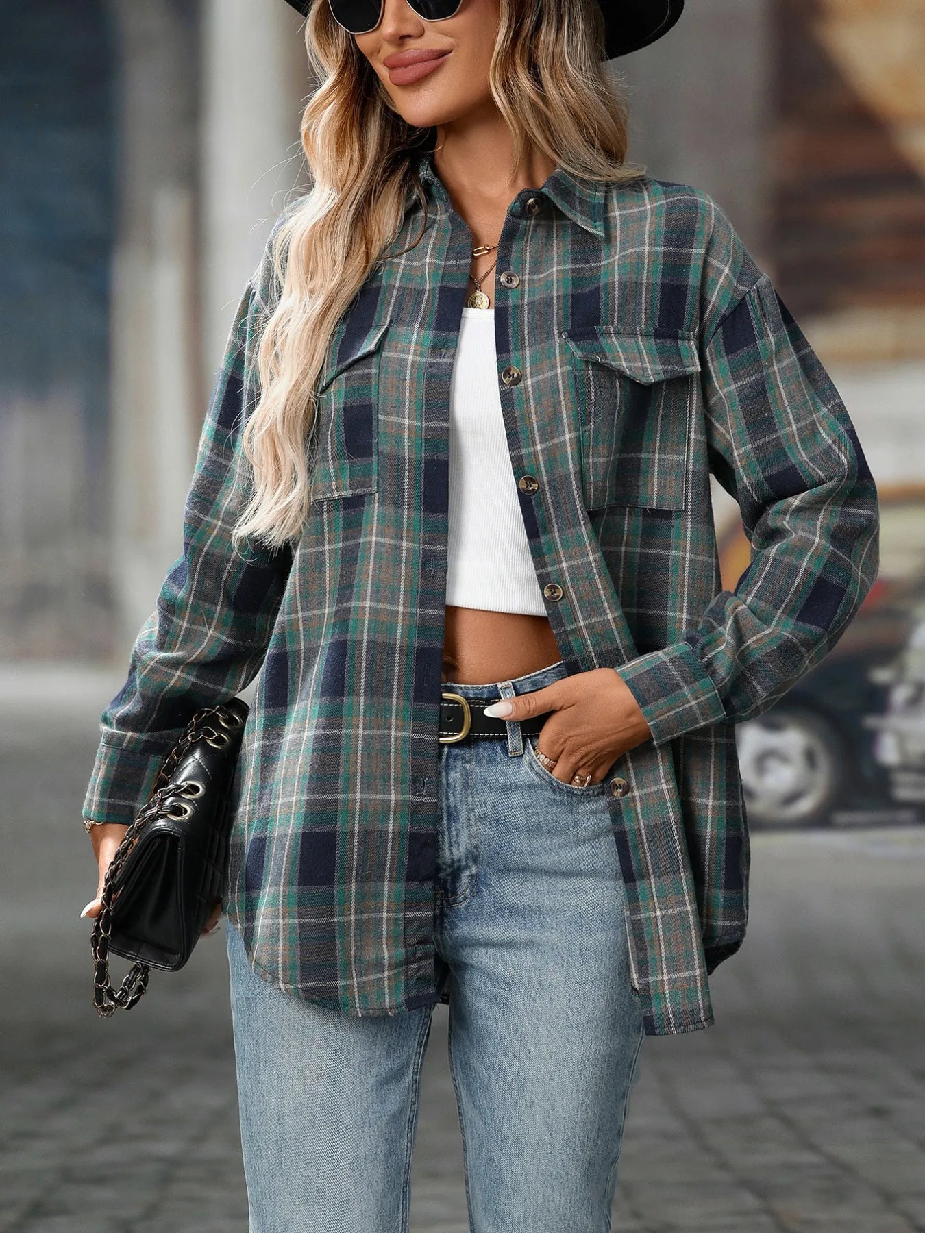 Oversized Plaid Button-Up Shirt