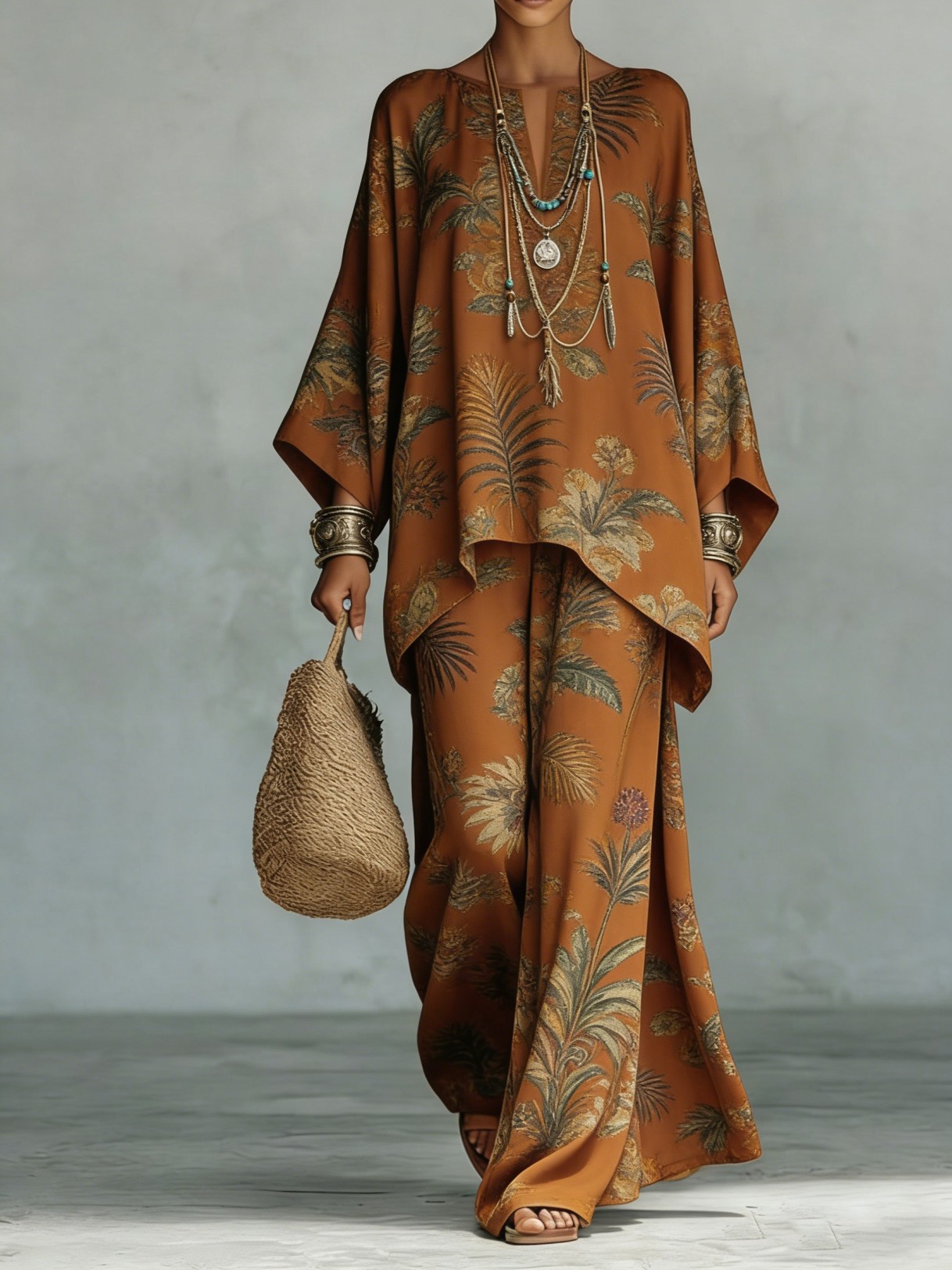 Women’s Printed Crew Neck Long Sleeve Two Piece Set