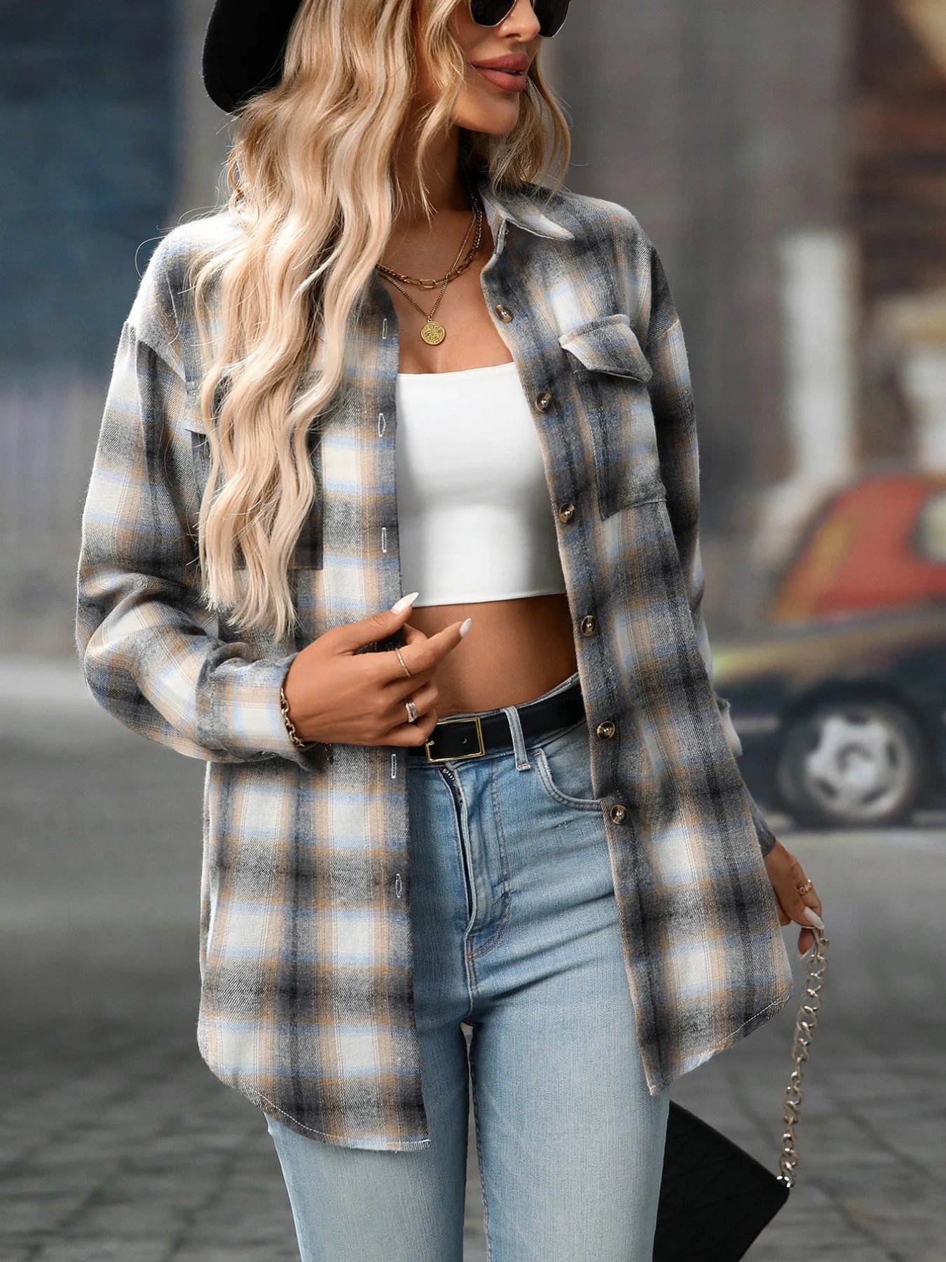 Oversized Plaid Button-Up Shirt