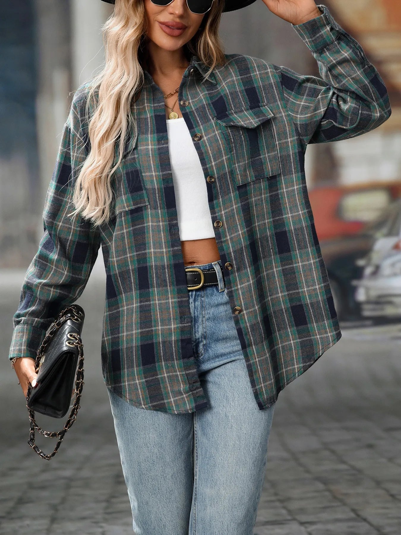 Oversized Plaid Button-Up Shirt
