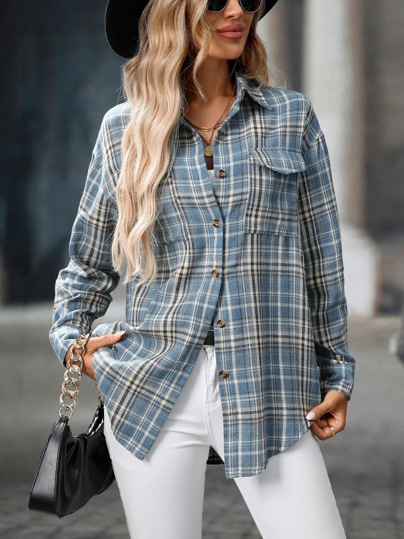 Oversized Plaid Button-Up Shirt