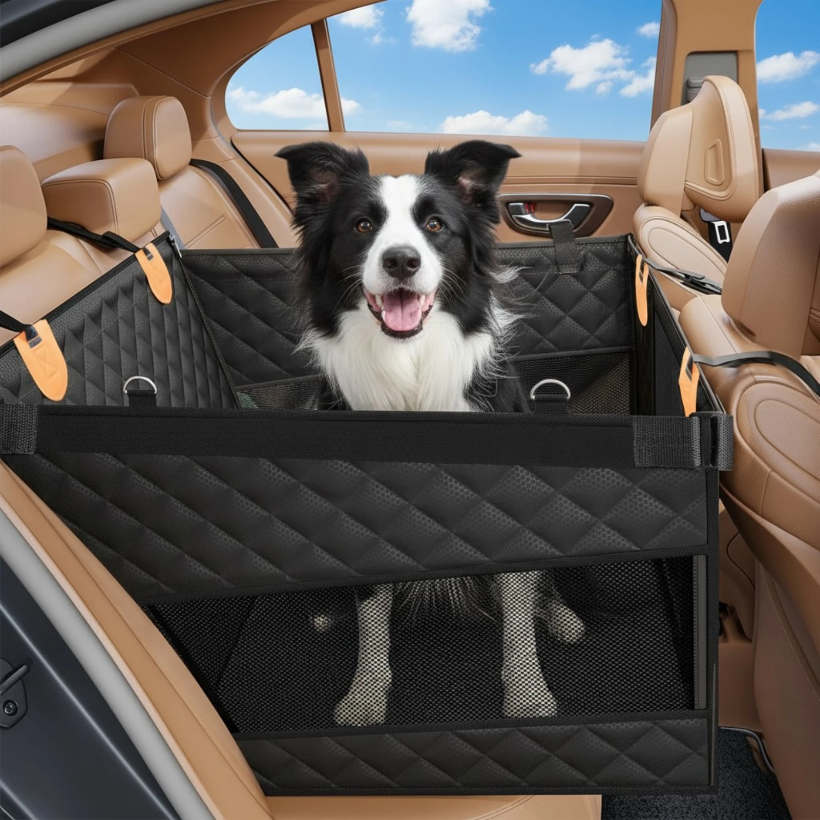 Pettami VistaPro: Elevated Canine Travel Seat | Waterproof Rigid Base & Padded Comfort for Large & Medium Breeds | Panoramic 3-Mesh Ventilation | Collapsible Design for Cars, SUVs & Trucks