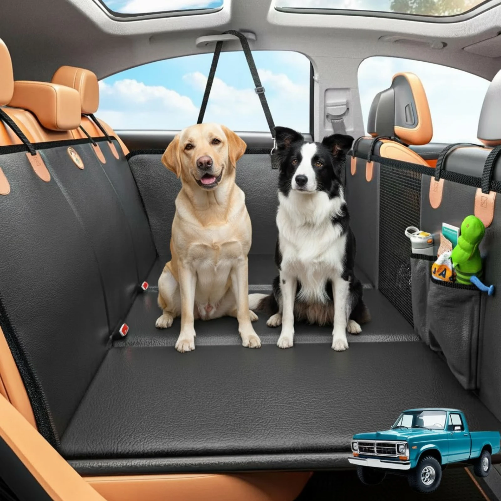 Pettami｜Hard Bottom Dog Car Seat Cover for Pets 100% Waterproof Seat Cover Hammock 600D Heavy Duty Scratch Proof Nonslip Durable Back Seat Covers for Cars Trucks and SUVs