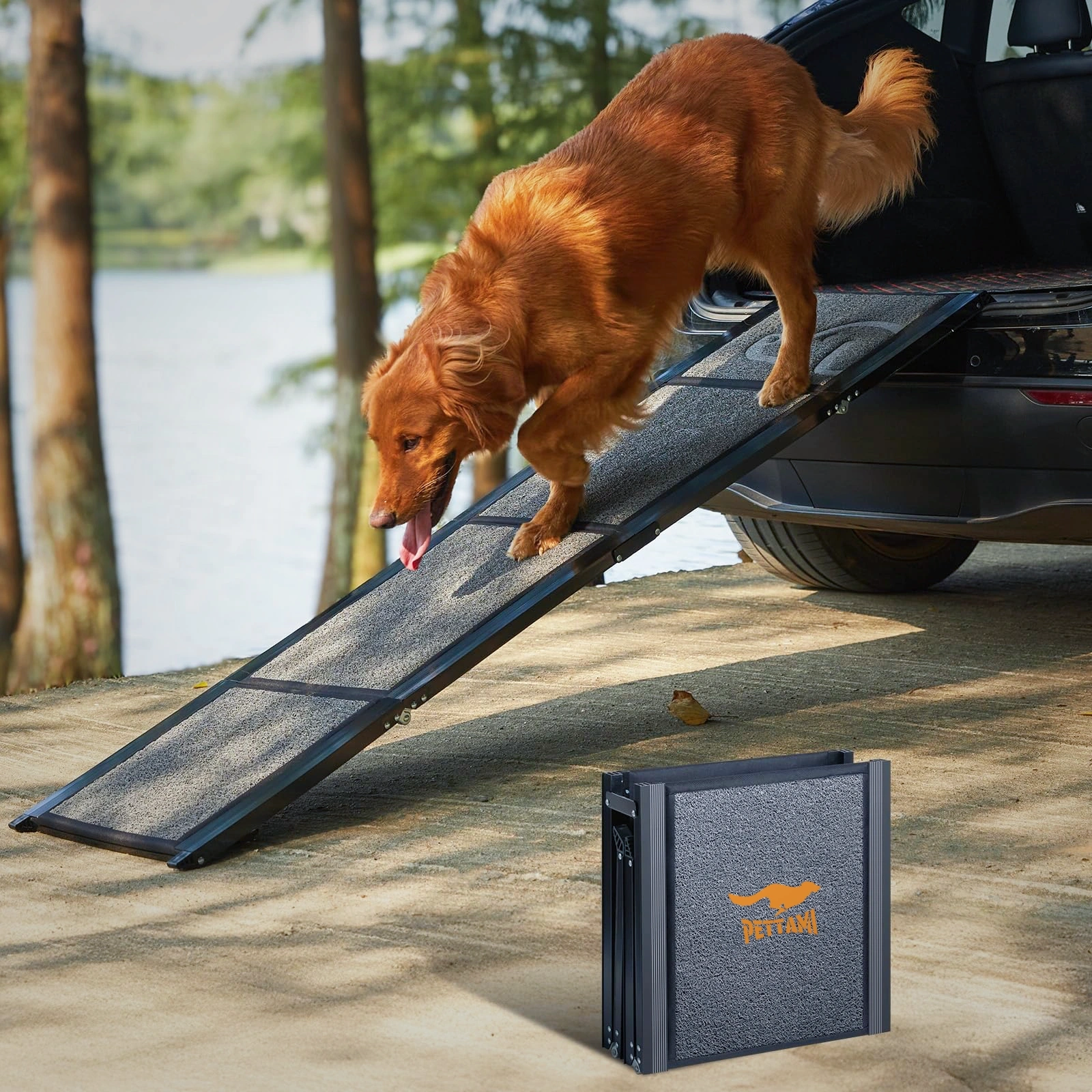 Pettami GlidePat Folding Canine Ramp | High-Traction Surface & Heavy-Duty Support