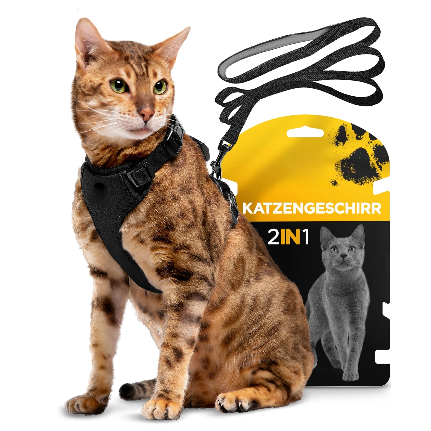 Pettami Katzengeschirr mit Leine - Leichte Version für Katzen und Kätzchen - Kontrollierte Freiheit - Schwarz, Größe S/M