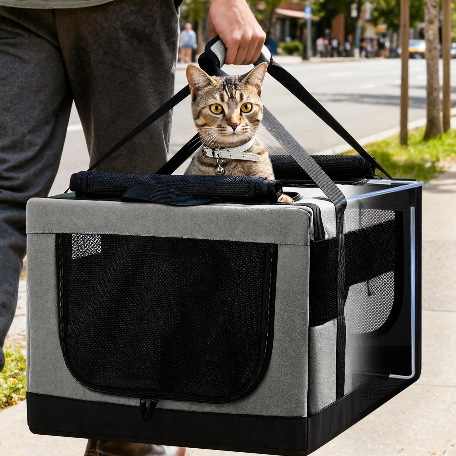 Pettami — Trasportino Doppio Scomparto per Gatti | Borsa da Viaggio Ultra‑Stabile e Traspirante — Verde