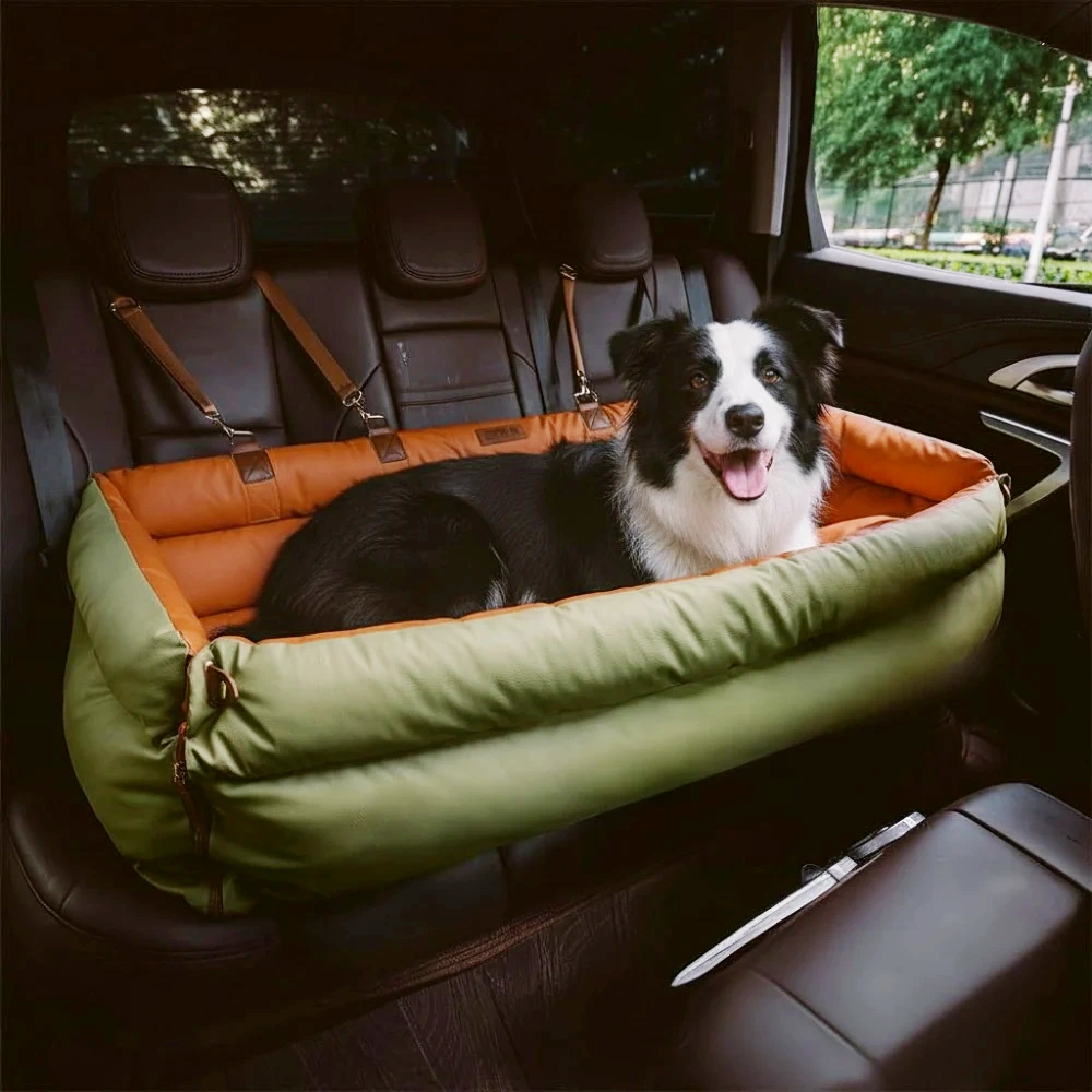 Pettami Urban Voyager: Elevated Dog Car Seat & Lounger | Premium Vegan Leather | Dual-Sided Comfort & Secure Travel for Jumbo Breeds
