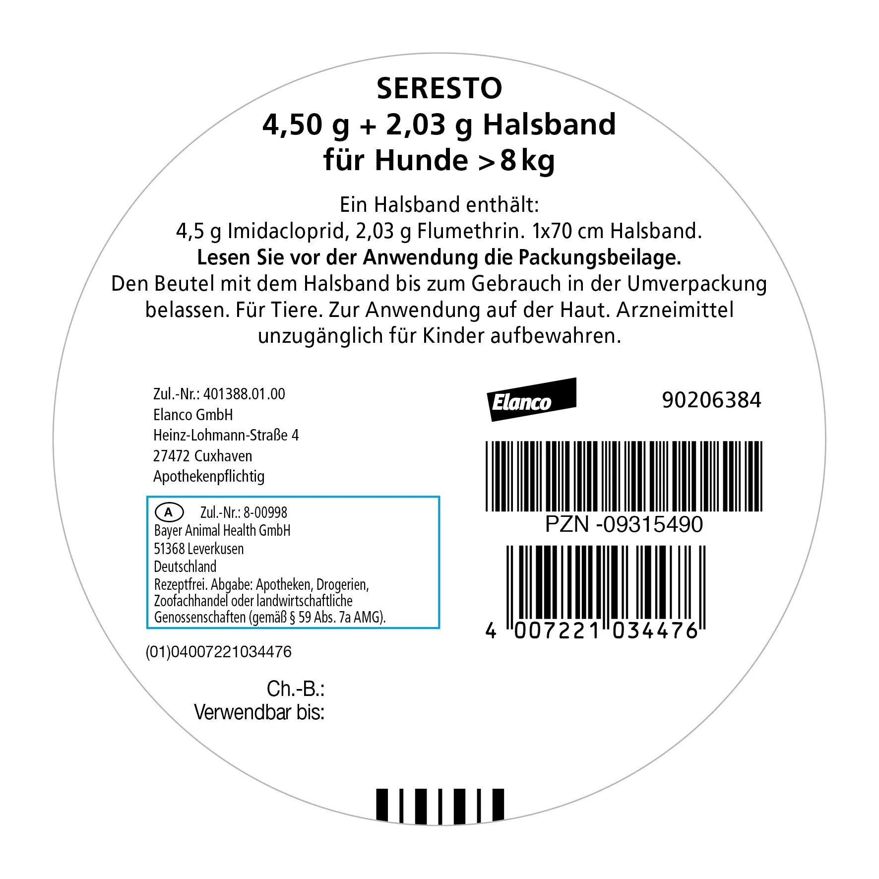 SerestoHalsband für große Hunde, über 8 kg