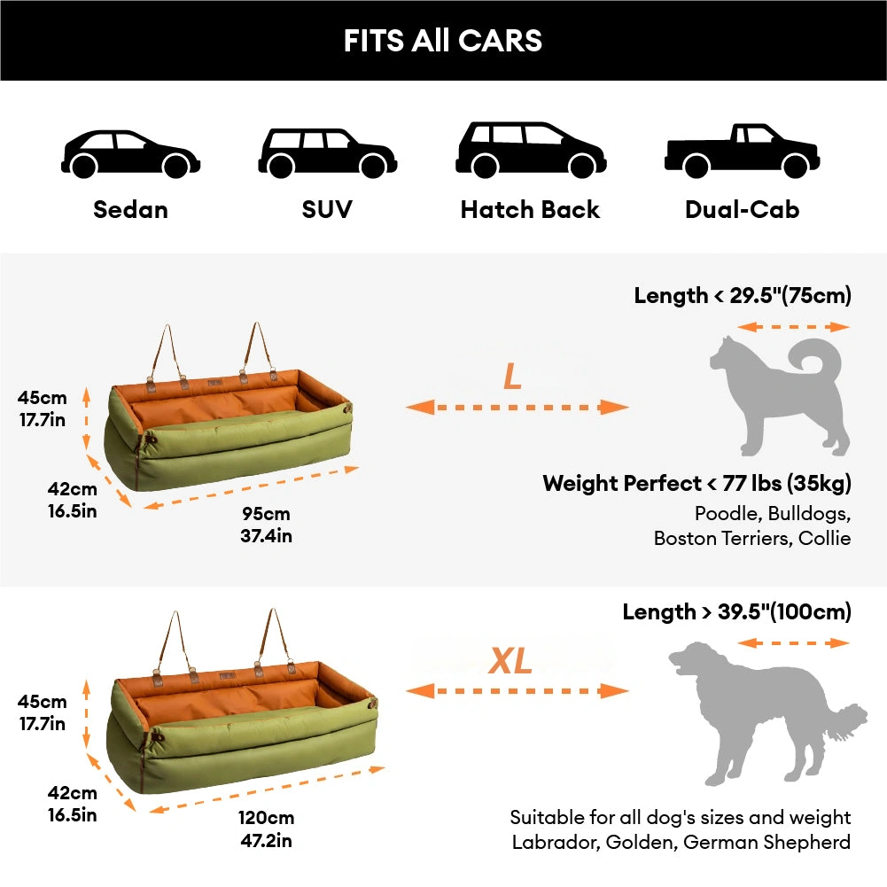 Pettami Urban Voyager: Elevated Dog Car Seat & Lounger | Premium Vegan Leather | Dual-Sided Comfort & Secure Travel for Jumbo Breeds