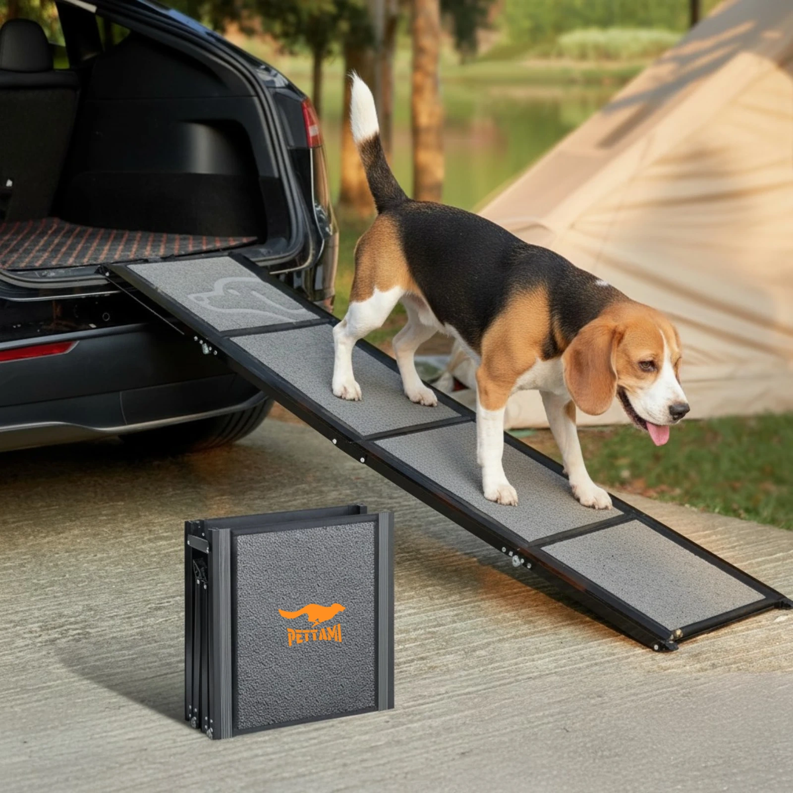 Pettami GlidePat Folding Canine Ramp | High-Traction Surface & Heavy-Duty Support