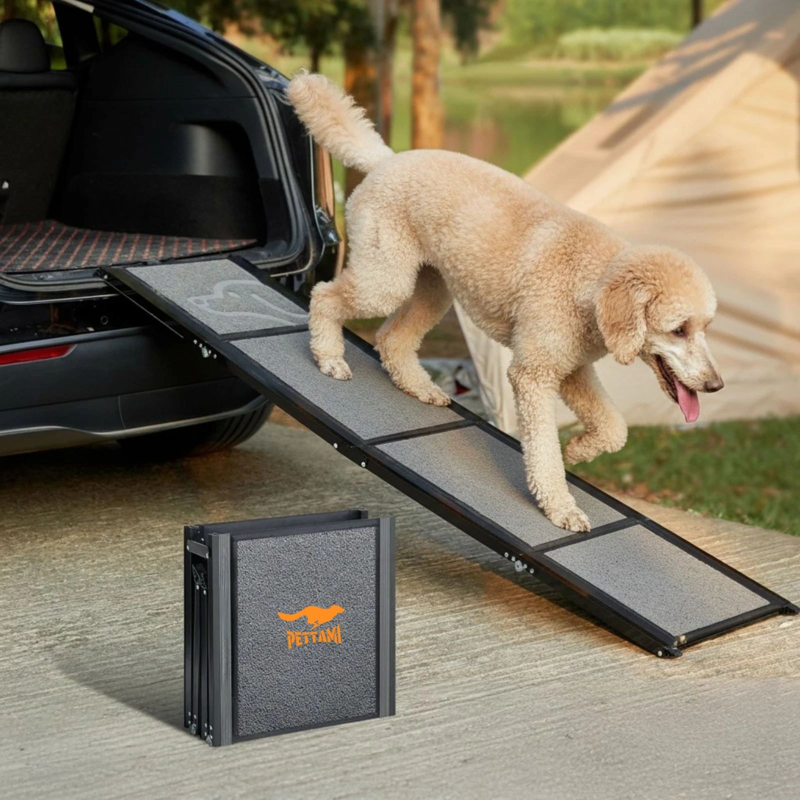 Pettami GlidePat Folding Canine Ramp | High-Traction Surface & Heavy-Duty Support