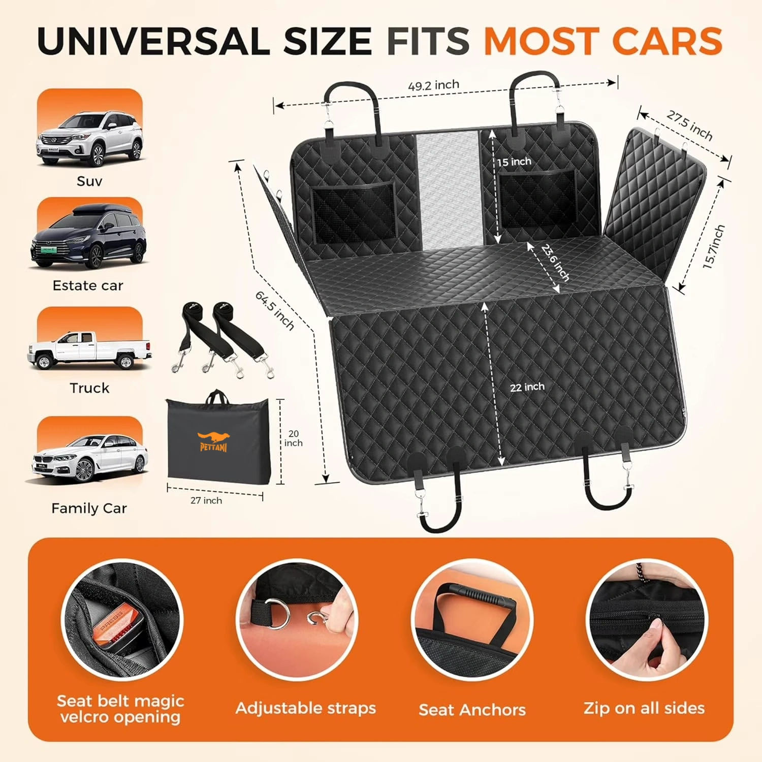 Pettami | Dog Car Seat Cover