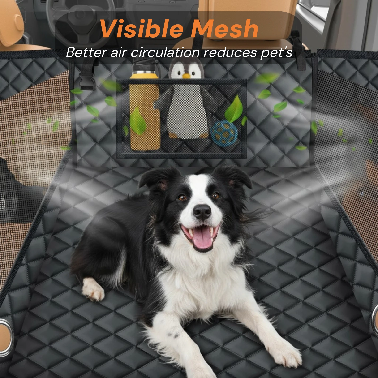 Pettami VistaPro: Elevated Canine Travel Seat | Waterproof Rigid Base & Padded Comfort for Large & Medium Breeds | Panoramic 3-Mesh Ventilation | Collapsible Design for Cars, SUVs & Trucks