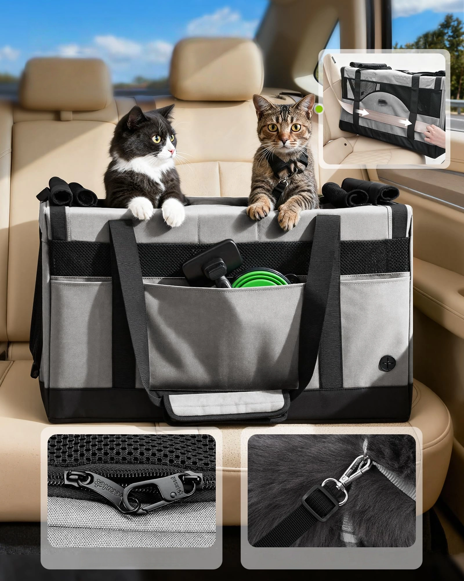 Pettami — Trasportino Doppio Scomparto per Gatti | Borsa da Viaggio Ultra‑Stabile e Traspirante — Verde