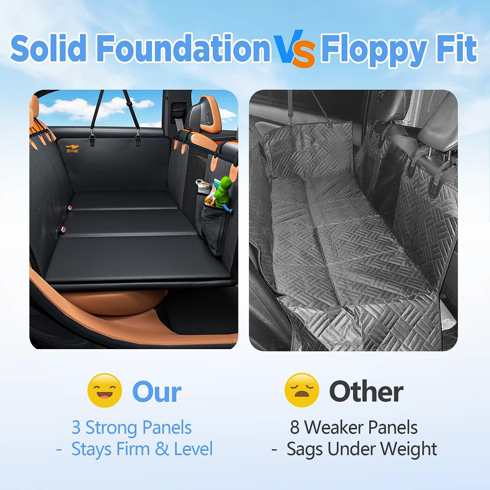 Pettami｜Hard Bottom Dog Car Seat Cover for Pets 100% Waterproof Seat Cover Hammock 600D Heavy Duty Scratch Proof Nonslip Durable Back Seat Covers for Cars Trucks and SUVs