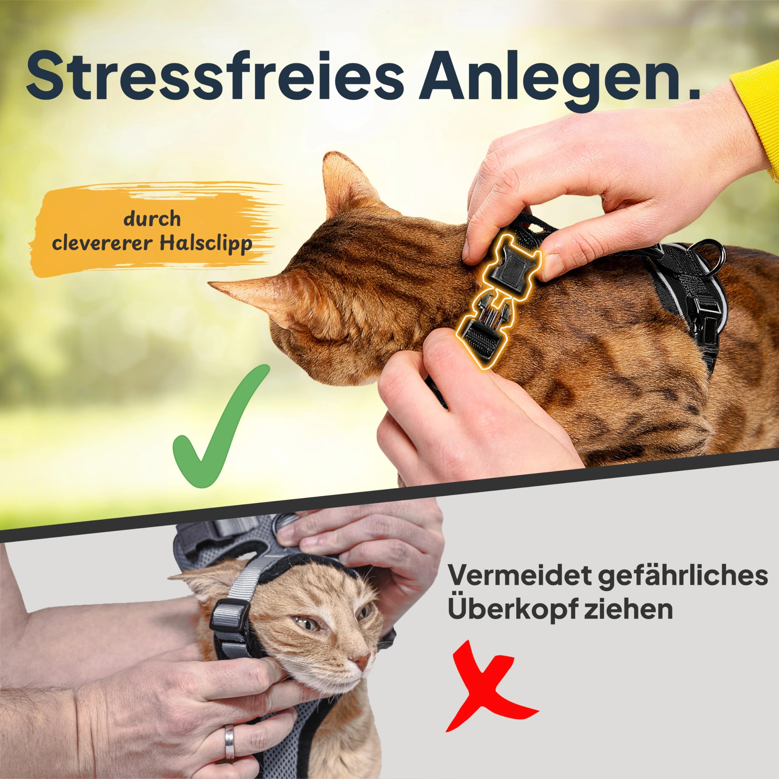 Pettami Katzengeschirr mit Leine - Leichte Version für Katzen und Kätzchen - Kontrollierte Freiheit - Schwarz, Größe S/M