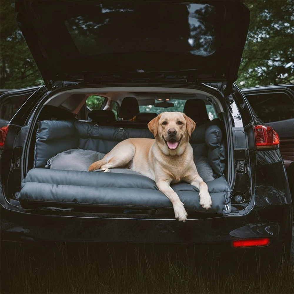 Pettami Urban Voyager: Elevated Dog Car Seat & Lounger | Premium Vegan Leather | Dual-Sided Comfort & Secure Travel for Jumbo Breeds