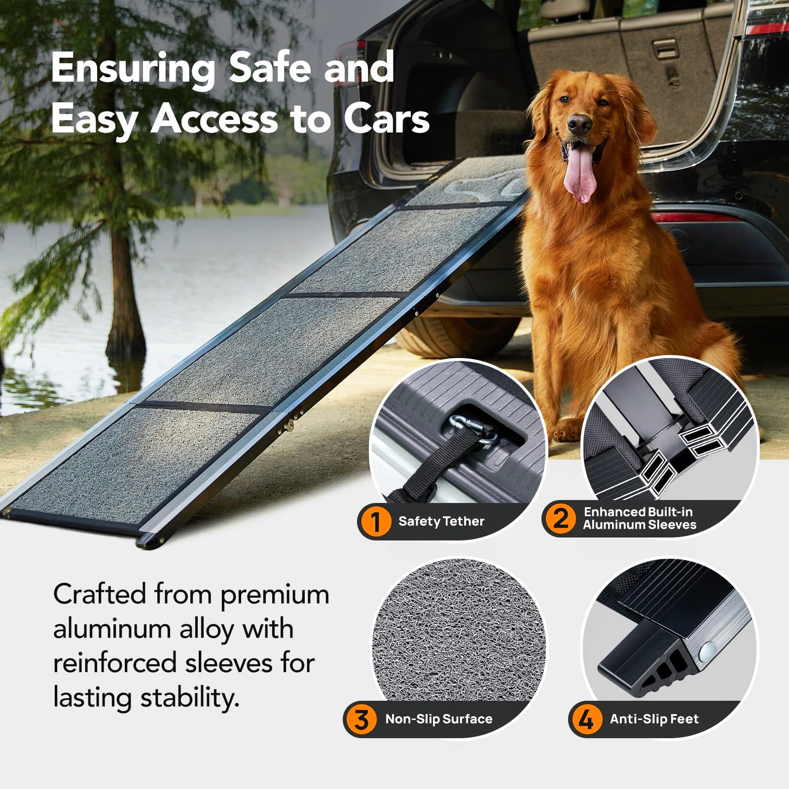 Pettami GlidePat Folding Canine Ramp | High-Traction Surface & Heavy-Duty Support