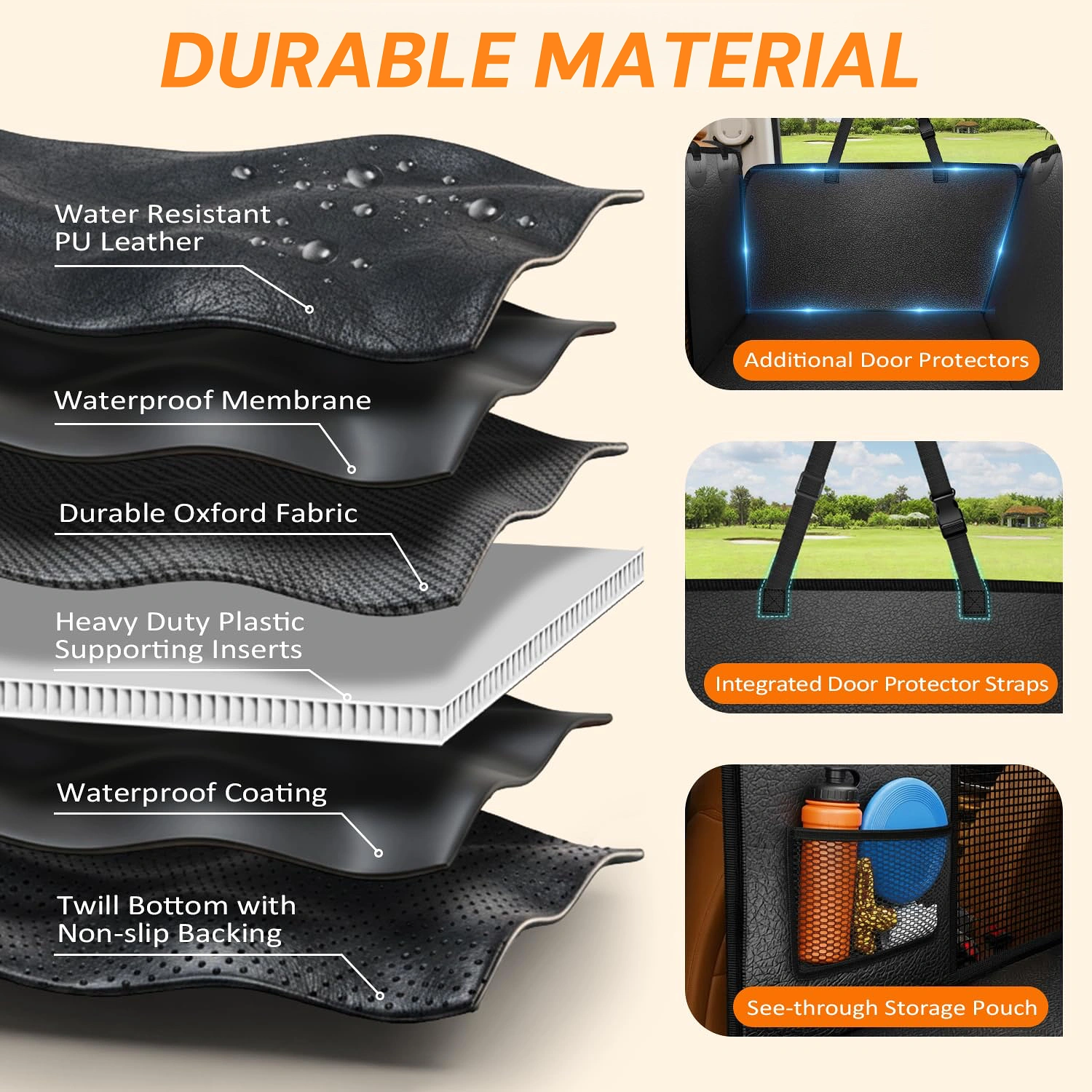 Pettami｜Hard Bottom Dog Car Seat Cover for Pets 100% Waterproof Seat Cover Hammock 600D Heavy Duty Scratch Proof Nonslip Durable Back Seat Covers for Cars Trucks and SUVs