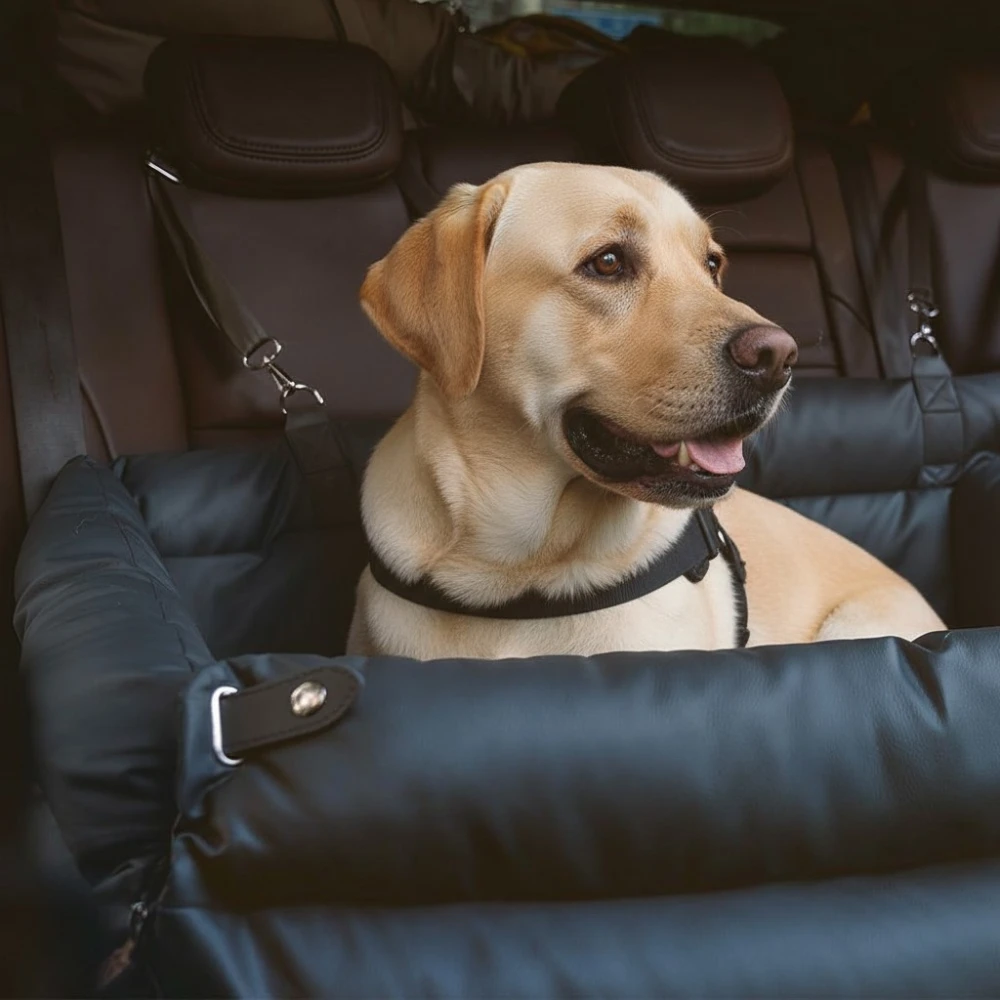Pettami Urban Voyager: Elevated Dog Car Seat & Lounger | Premium Vegan Leather | Dual-Sided Comfort & Secure Travel for Jumbo Breeds