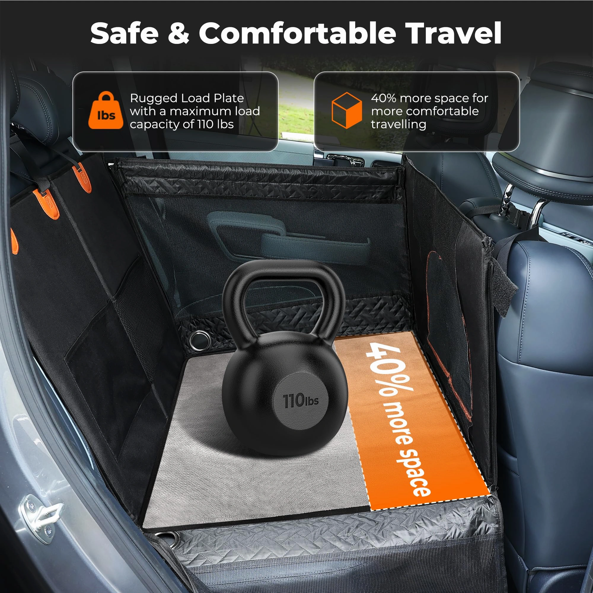 Pettami VistaPro: Elevated Canine Travel Seat | Waterproof Rigid Base & Padded Comfort for Large & Medium Breeds | Panoramic 3-Mesh Ventilation | Collapsible Design for Cars, SUVs & Trucks