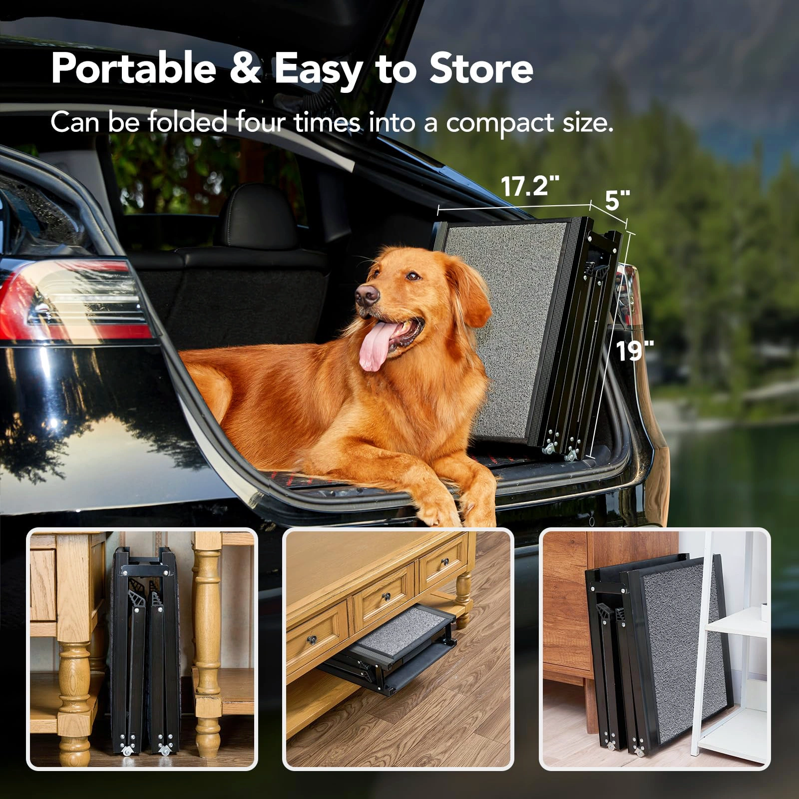 Pettami GlidePat Folding Canine Ramp | High-Traction Surface & Heavy-Duty Support