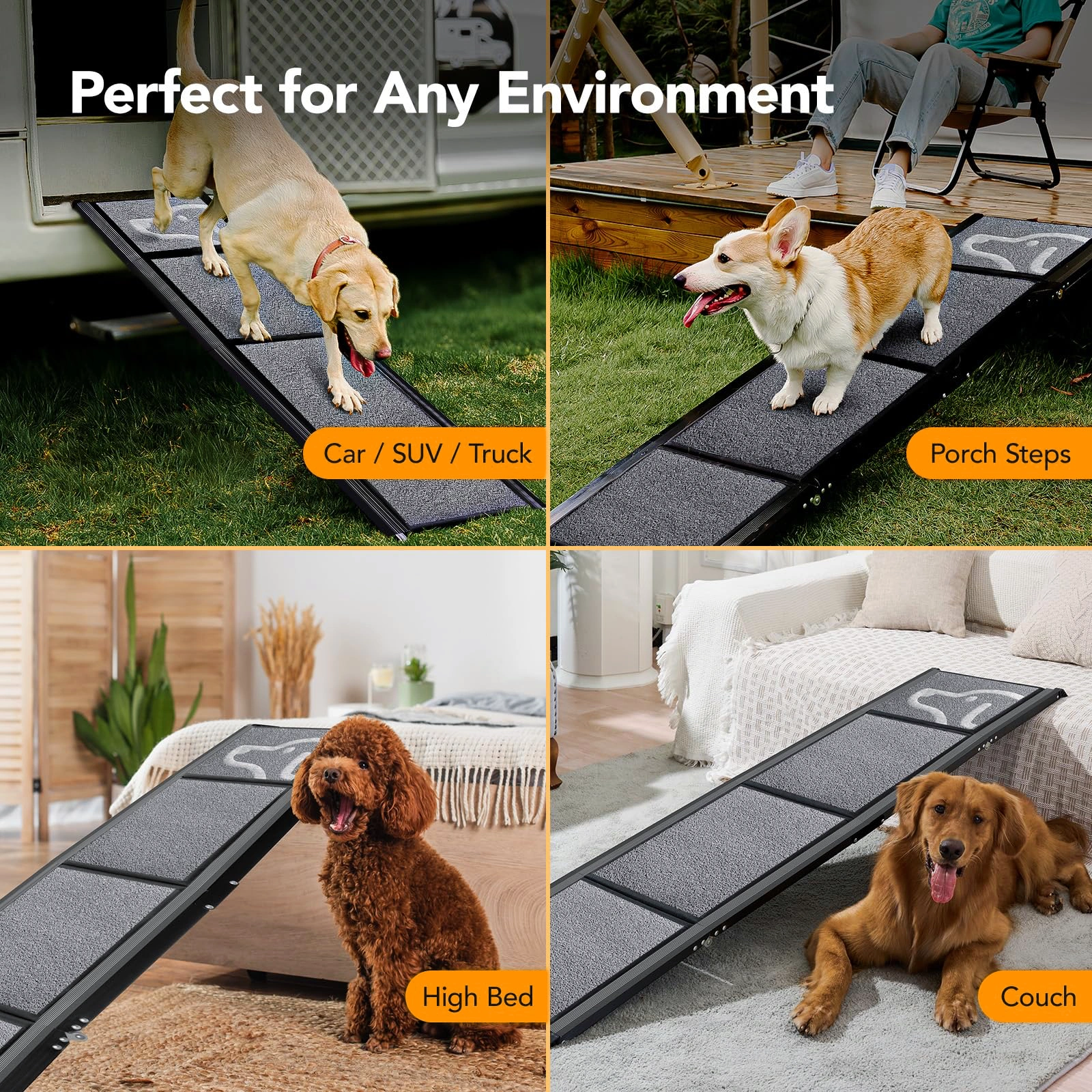 Pettami GlidePat Folding Canine Ramp | High-Traction Surface & Heavy-Duty Support