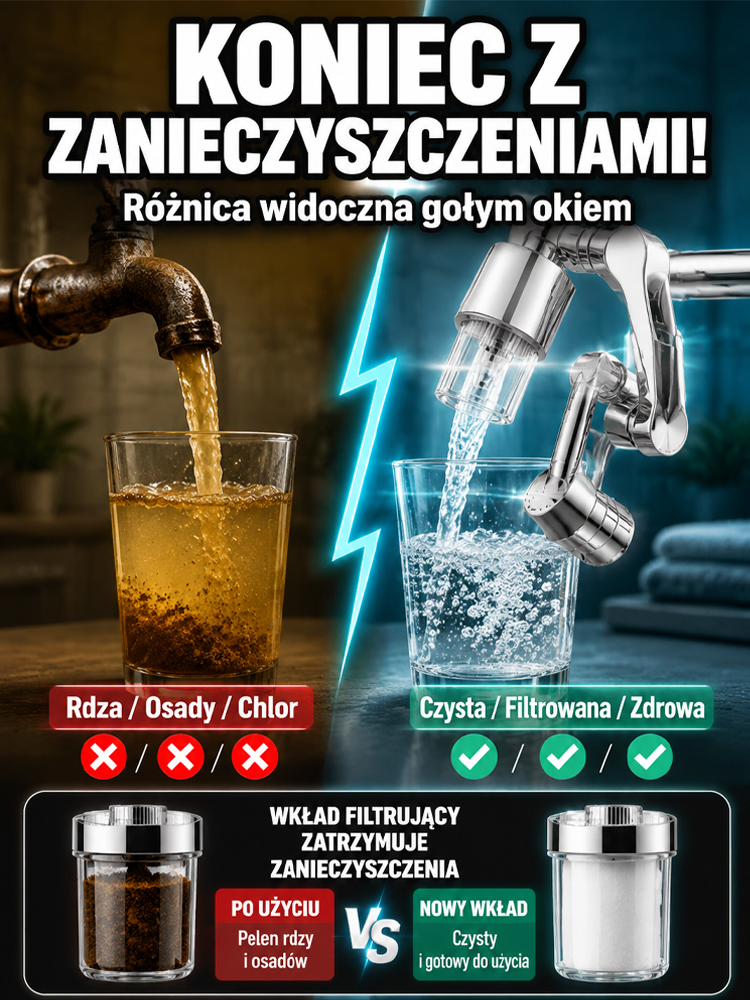 Ulepszona Bateria Filtrująca 1440° z Certyfikatem PZH | Mosiądz + Chrom | Koniec z Rdzą i Osadem!