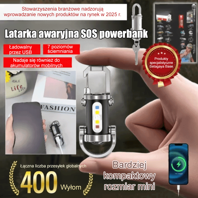 Wielofunkcyjna Mini Latarka SOS (Powerbank) 29g + Światło COB + Ostatnie Sztuki Wyprzedaży!