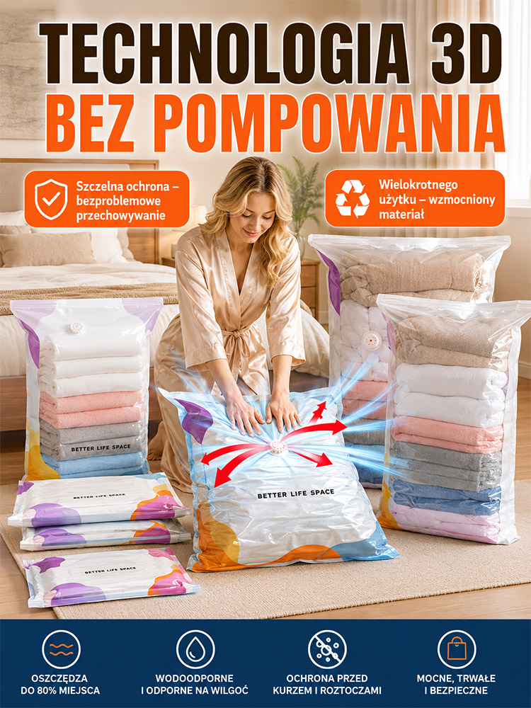 REWOLUCYJNE WORKI PRÓŻNIOWE 3D BEZ POMPKI! Certyfikat UE i 75% Więcej Miejsca – GIGANTYCZNA WYPRZEDAŻ OSTATNICH SZTUK!