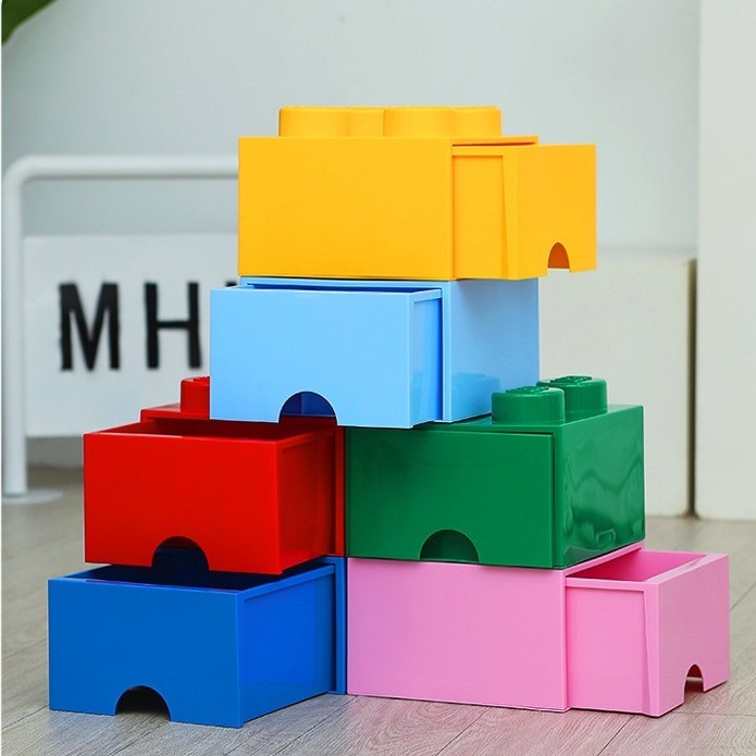 Caja de almacenamiento de ladrillos con cajón, a prueba de polvo, apilable, para bloques de construcción (25 x 25 x 18 cm)