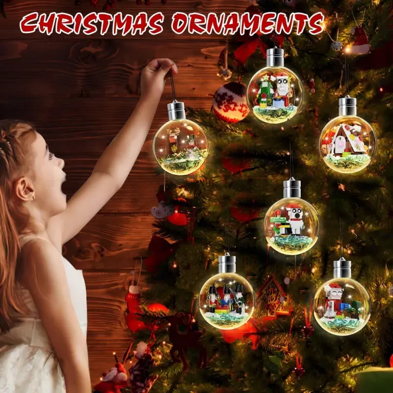 Adornos navideños de bolas de construcción 2025, adornos brillantes para árbol de Navidad