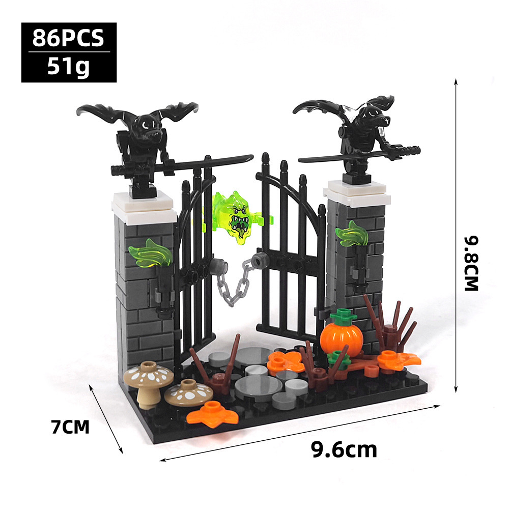 Bloques de construcción para decoración de Halloween, escena callejera del cementerio de fantasmas y dioses de la muerte, adornos de escena MOC