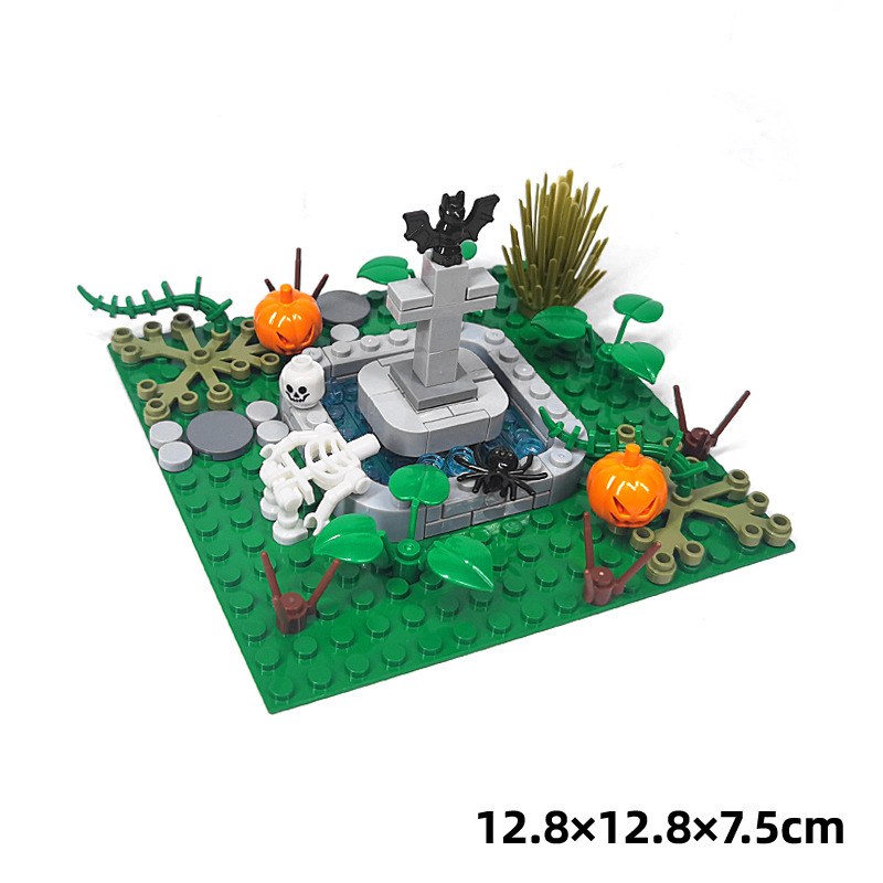 Figura MOC de Halloween, escena de cementerio de calavera fantasma con partículas pequeñas, juguete de figura DIY de Halloween