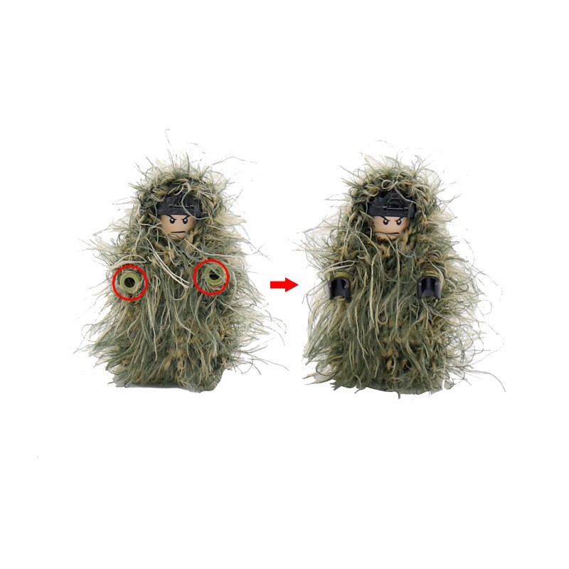 Traje de camuflaje de hierba y nieve MOC, hecho a mano en lana, accesorios para figuras de bloques (10 unidades)