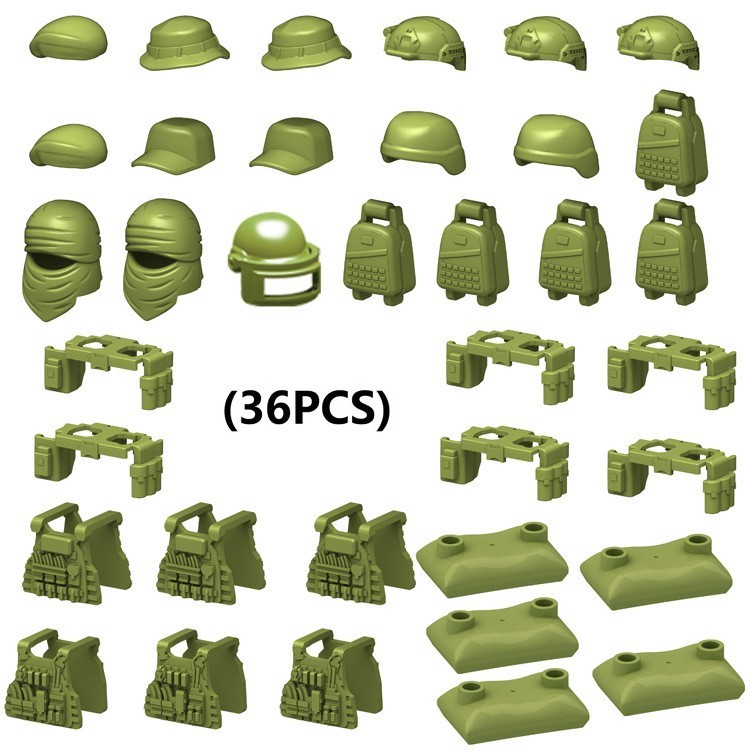Accesorios para figuras MOC, bolsas de equipo militar, cascos, chalecos, sacos de arena y pequeños accesorios para bloques de construcción.