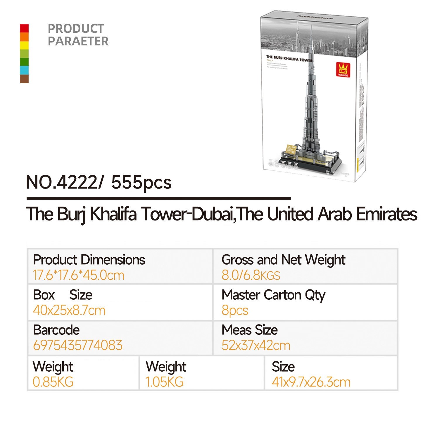 Wange - Burj Khalifa Dubai, Emiratos Árabes Unidos - Set de mini bloques de construcción 4222 (compatible)